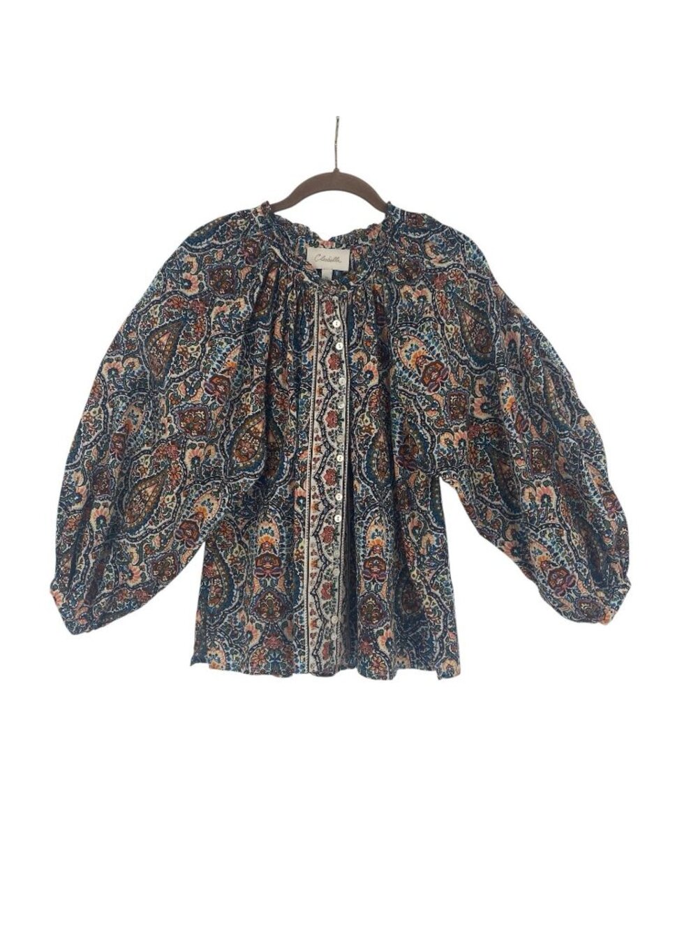 Cleobella Women’s M Fabiola Button Blouse Paisely Organic Cotton Top In Meadow